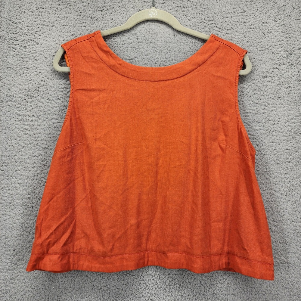 Maeve Anthropologie Womens Orange Linen Blend Single Button Vest Top Large NEW